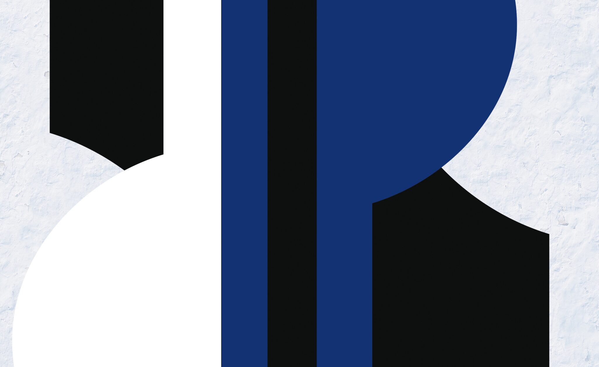 Pleiades by Marianna Lourba, abstract composition of blue, black and white arched forms